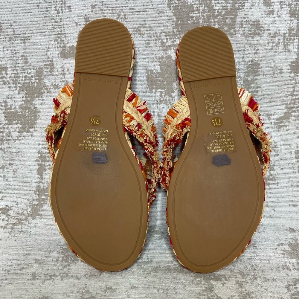 Tory Burch Raffia Thong Flat Sandals in Red - Picture 7 of 8